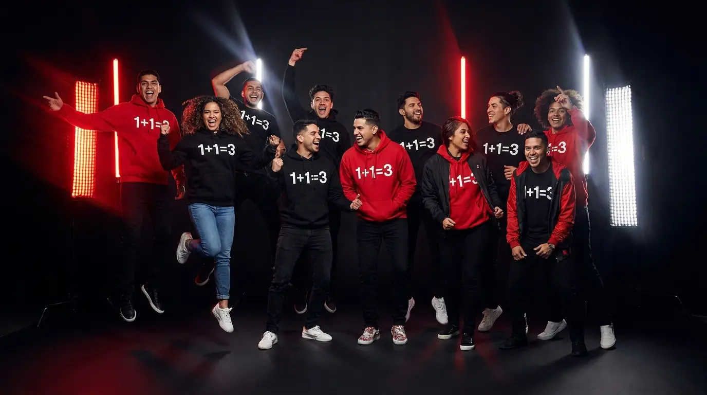El movimiento 1+1=3: comunidad vistiendo la merch oficial